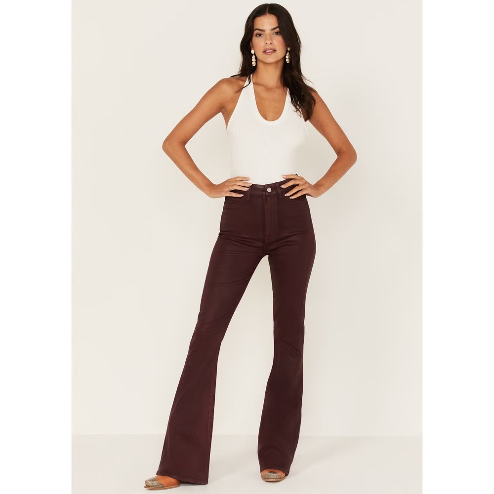 7 For All Mankind High Rise Coated Slim Bootcut Jeans in Ruby Women 27 NWT $248